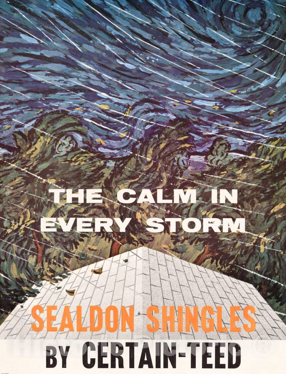 Vintage Poster -  The Calm in Every Storm. Sealdon Shingles, by Certain - TEED, Historic Wall Art