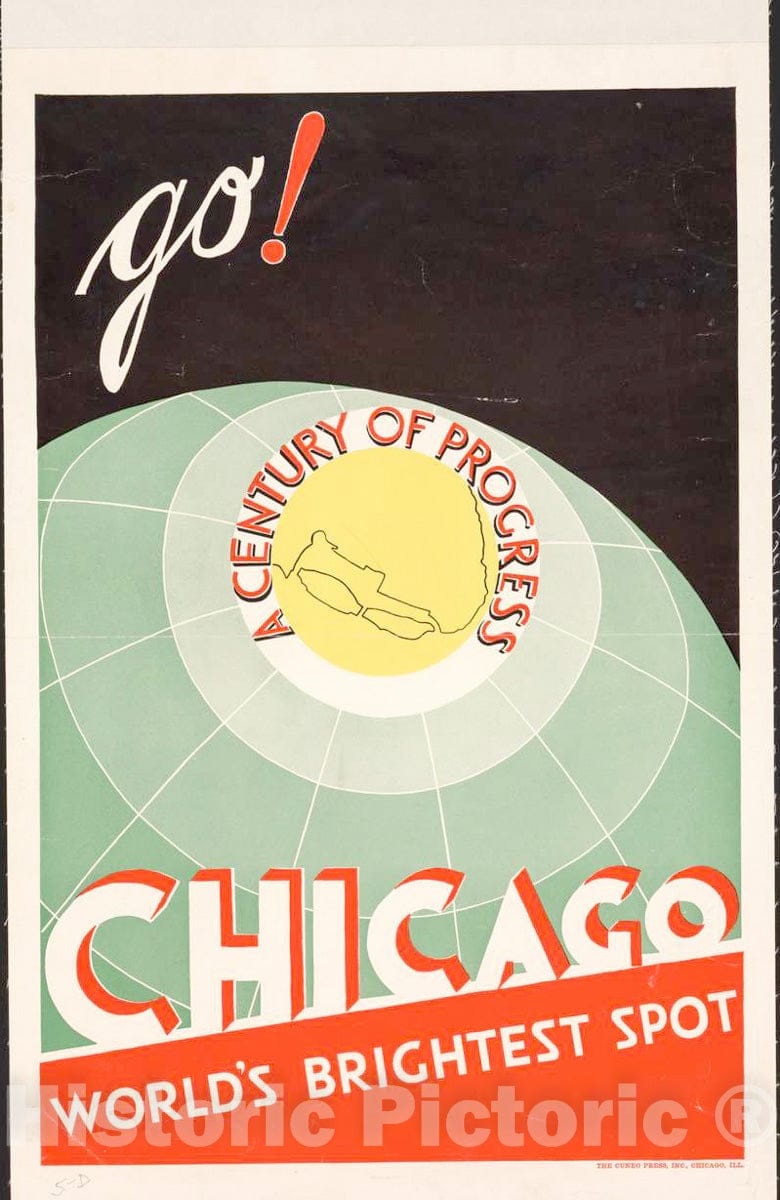 Vintage Poster -  Chicago. World's Brightest spot. Go!, Historic Wall Art