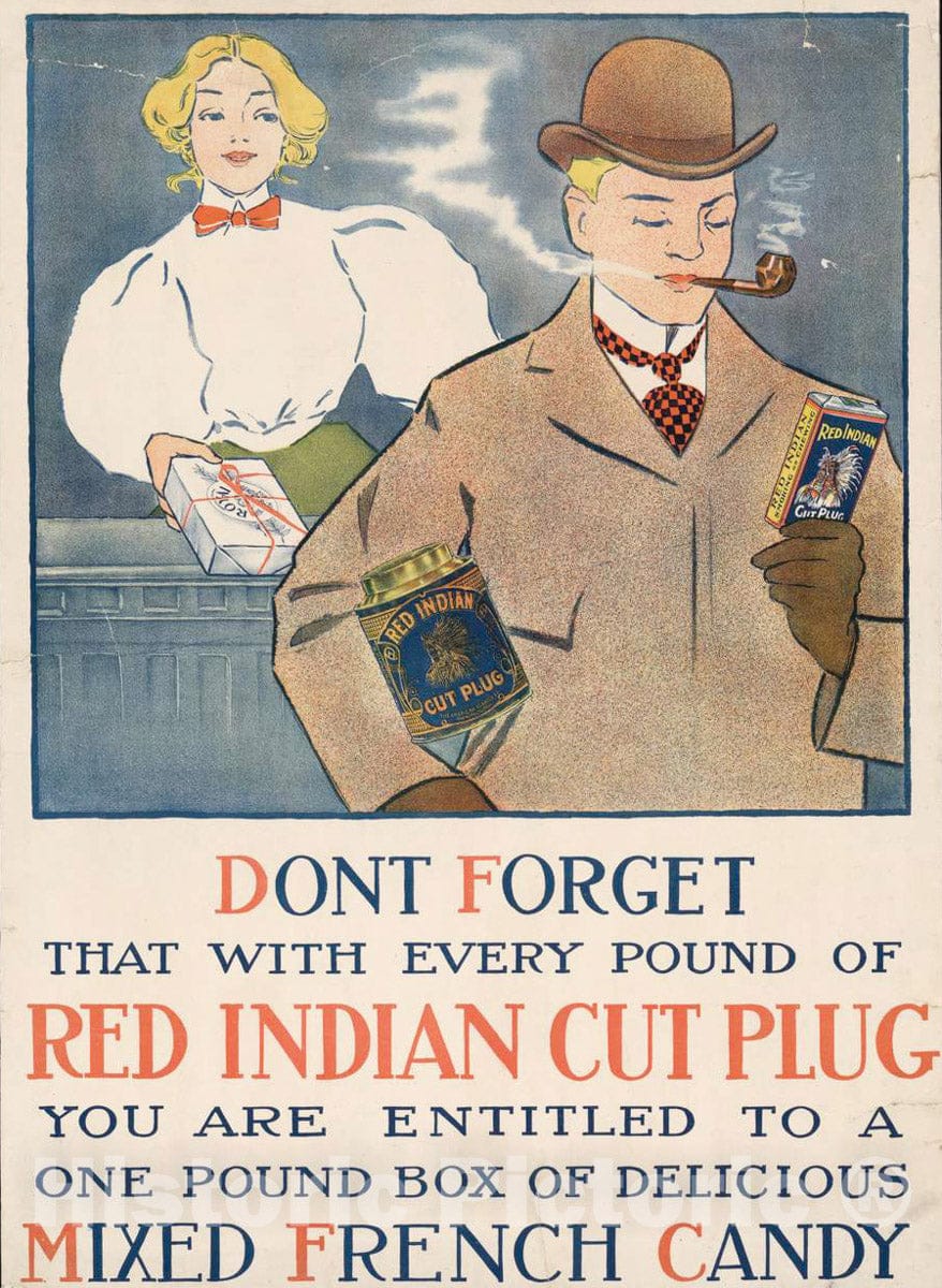 Vintage Poster -  Red Indian Cut Plug, Historic Wall Art