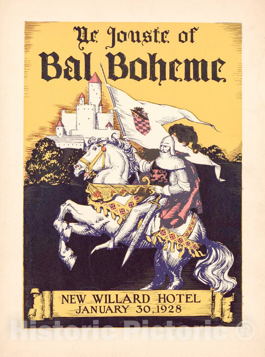 Vintage Poster -  Ye jouste of Bal Boheme. New Willard Hotel. January 30, 1928., Historic Wall Art