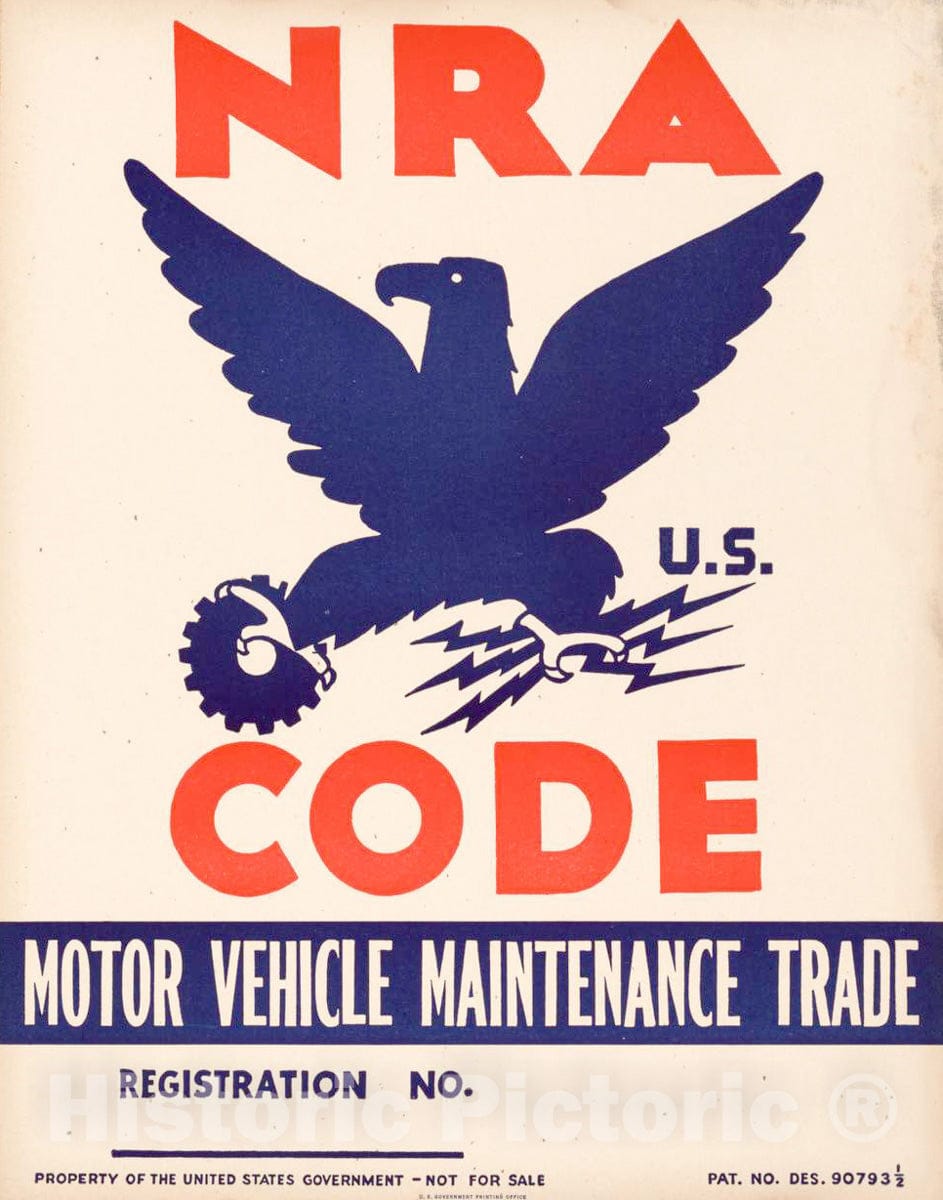 Vintage Poster -  NRA -  U.S. Code -  Motor Vehicle Maintenance Trade, Historic Wall Art