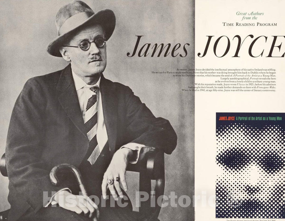 Vintage Poster -  James Joyce; Great Authors from The Time Reading Program., Historic Wall Art