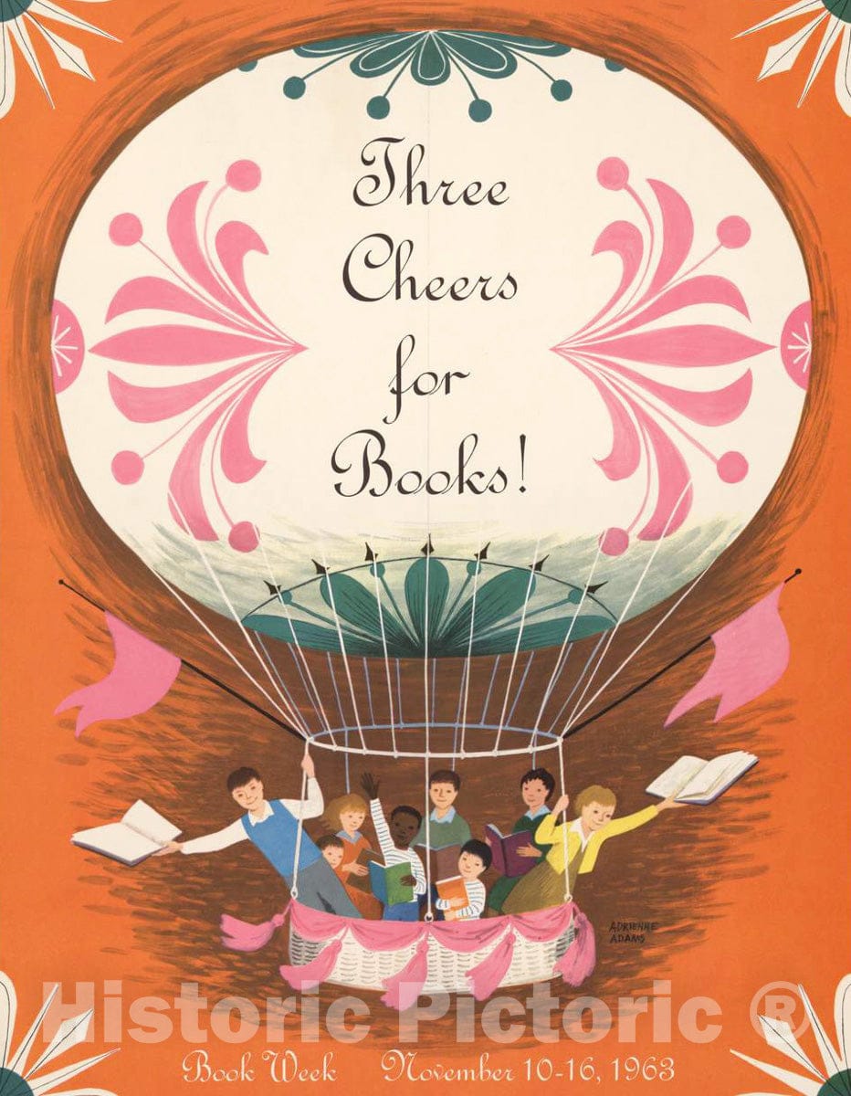 Vintage Poster -  Three Cheers for Books. Book Week, November 10 - 16, 1963., Historic Wall Art