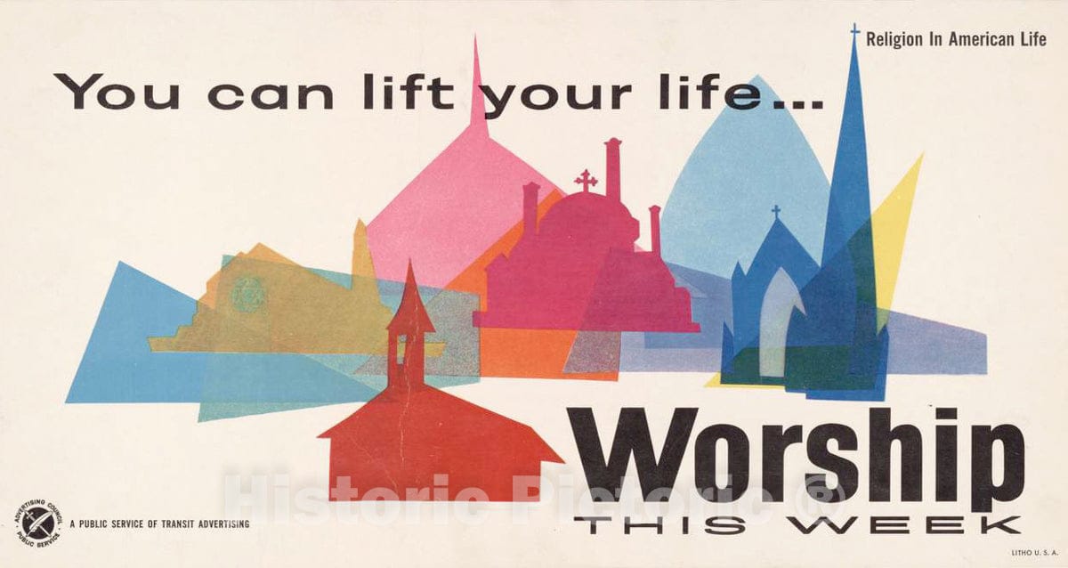 Vintage Poster -  You can Lift Your Life; Worship This Week., Historic Wall Art