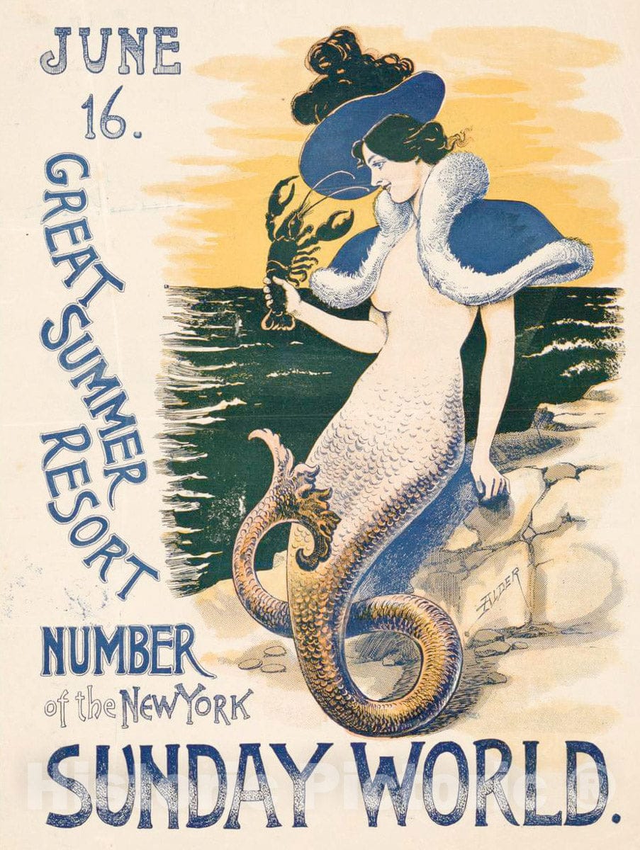 Vintage Poster -  June 16. Great Summer Resort Number of The New York Sunday World., Historic Wall Art