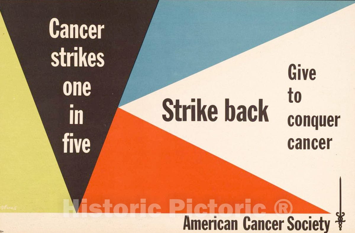 Vintage Poster -  Strike Back -  give to Conquer Cancer., Historic Wall Art