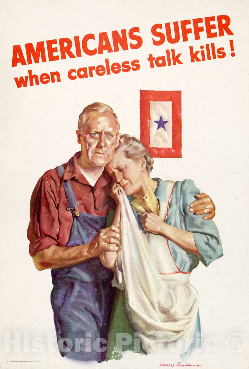 Vintage Poster -  Americans Suffer When Careless Talk Kills!, Historic Wall Art