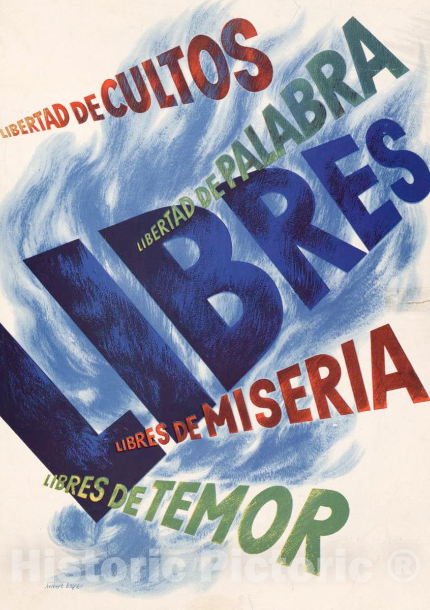 Vintage Poster -  Libres: Libertad de cultos, Libertad de palabra., Historic Wall Art