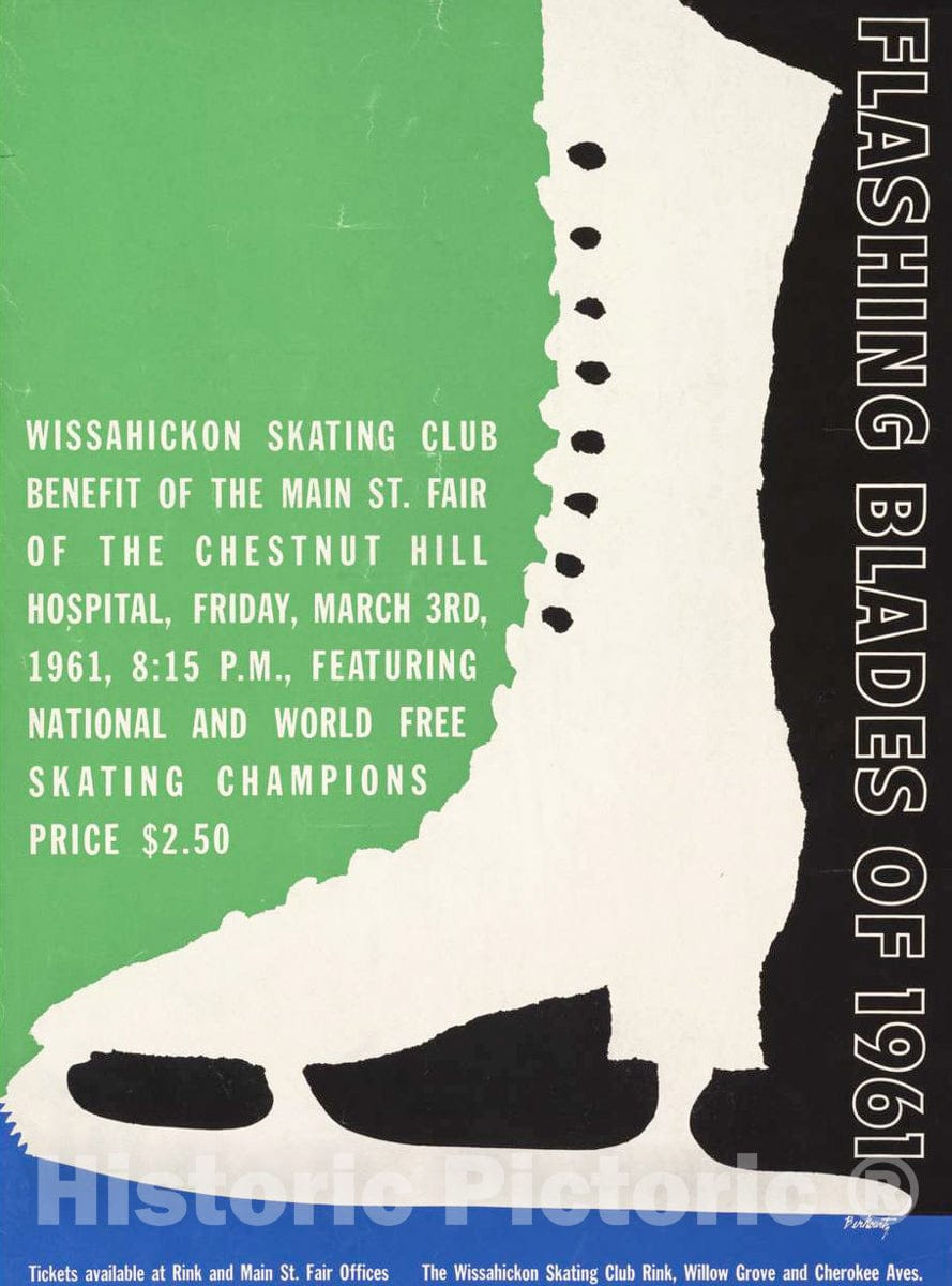 Vintage Poster -  Flashing Blades of 1961. Wissahickon Skating Club Benefit of The Main St. fair of The Chestnut Hill Hospital., Historic Wall Art