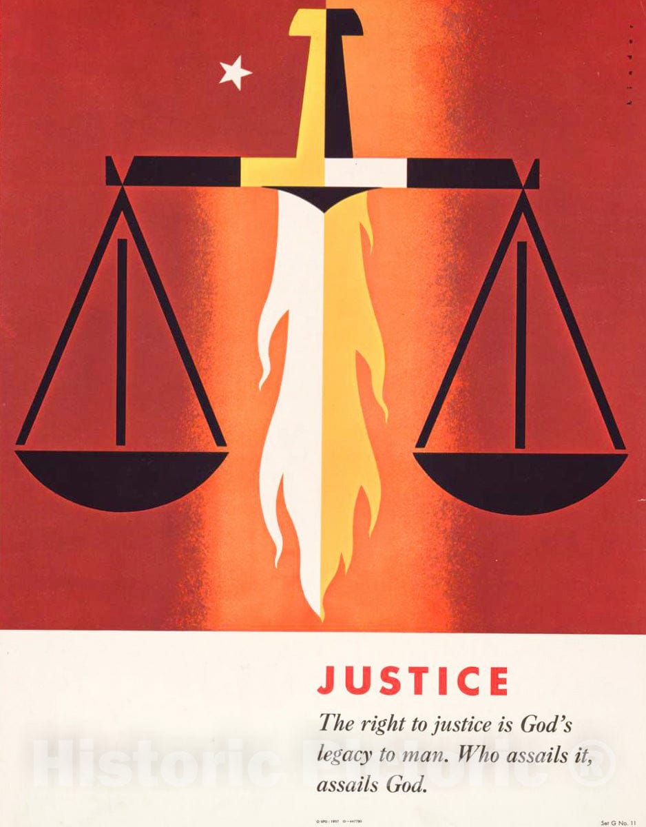 Vintage Poster -  Justice. The Right to Justice is God's Legacy to Man. Who assails it, assails God., Historic Wall Art