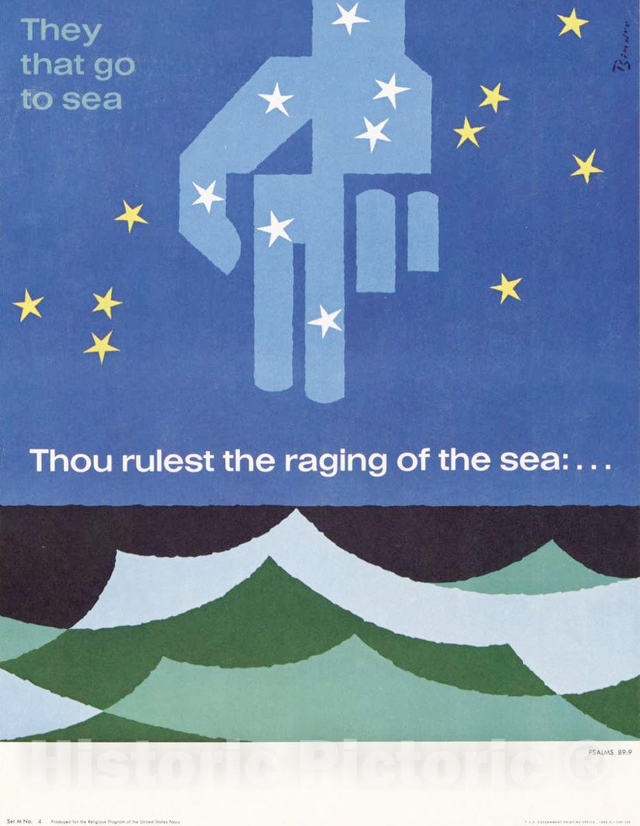 Vintage Poster -  Thou rulest The Raging of The sea Psalms 89:9., Historic Wall Art