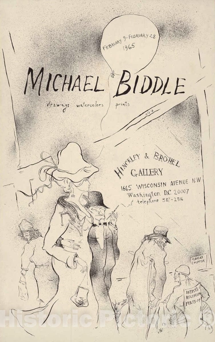 Vintage Poster -  Michael Biddle, Drawings, Watercolors, Prints., Historic Wall Art