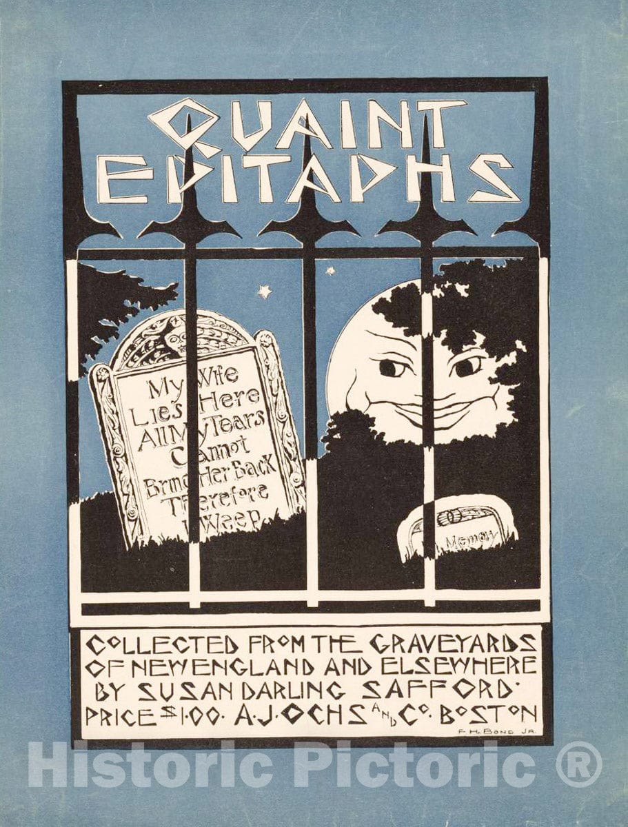 Vintage Poster -  Quaint epitaphs, Collected from The graveyards of New England and Elsewhere by Susan Darling Safford, Historic Wall Art