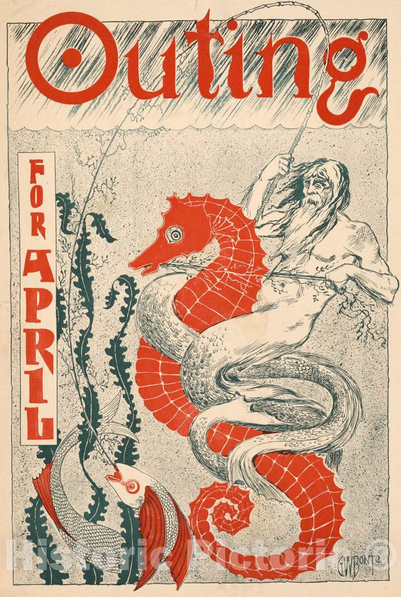 Vintage Poster -  Outing for April, 1896, Historic Wall Art