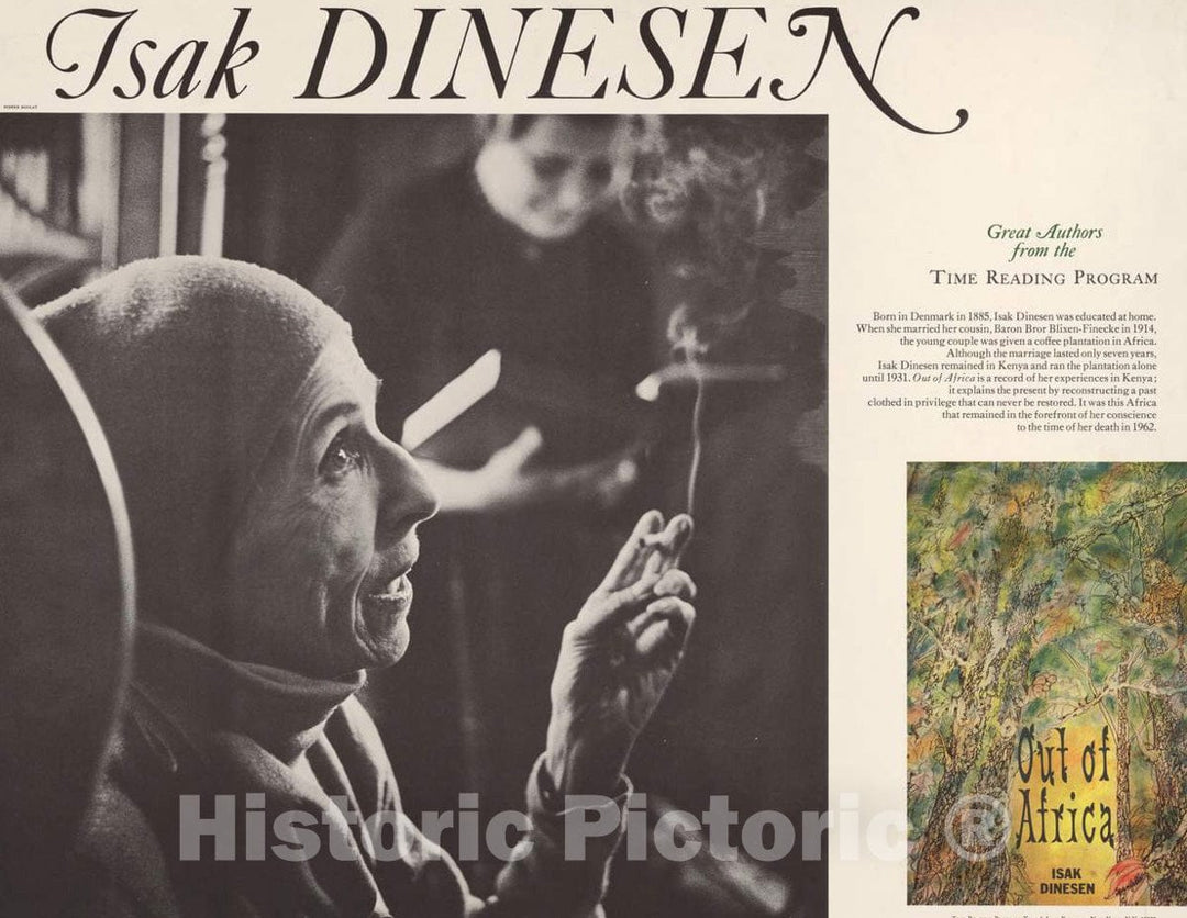 Vintage Poster -  Isak Dinesen -  Great Authors from The Time Reading Program, Historic Wall Art