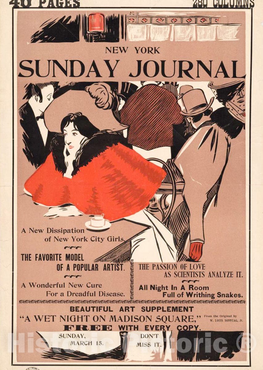 Vintage Poster -  New York Sunday Journal. March 15., Historic Wall Art