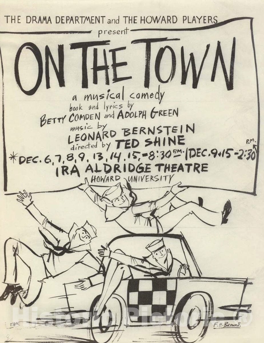 Vintage Poster -  On The Town. The Drama Department and The Howard Players Present a Musical Comedy and Lyric by Betty Comden and Adolph Green., Historic Wall Art