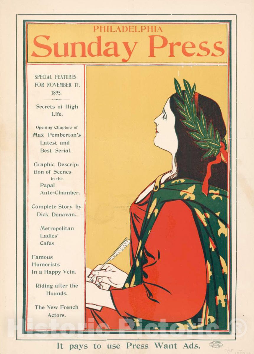 Vintage Poster -  Special Features, Nov. 17, 1895., Historic Wall Art