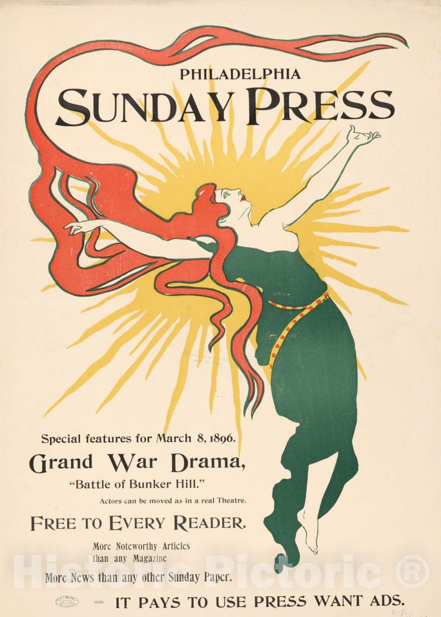 Vintage Poster -  Special Features for Sunday, March 8th, 1896., Historic Wall Art