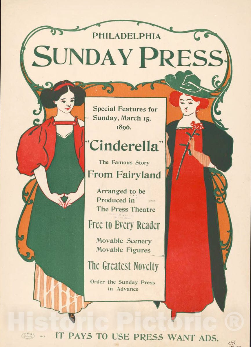 Vintage Poster -  Special Features for Sunday, March 15th, 1896., Historic Wall Art