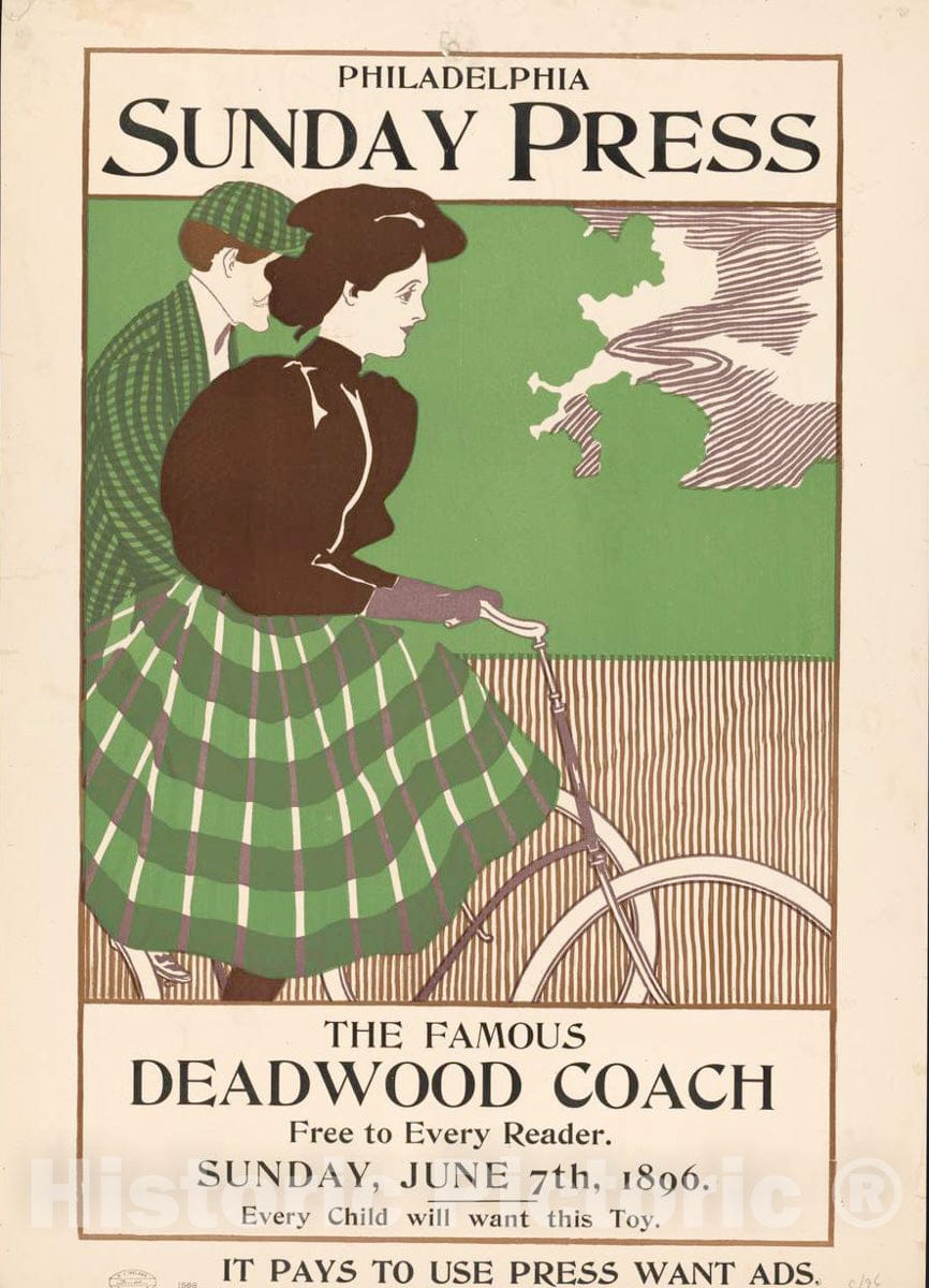 Vintage Poster -  The Famous Deadwood Coach Free to Every Reader. Sunday, June 7th, 1896., Historic Wall Art