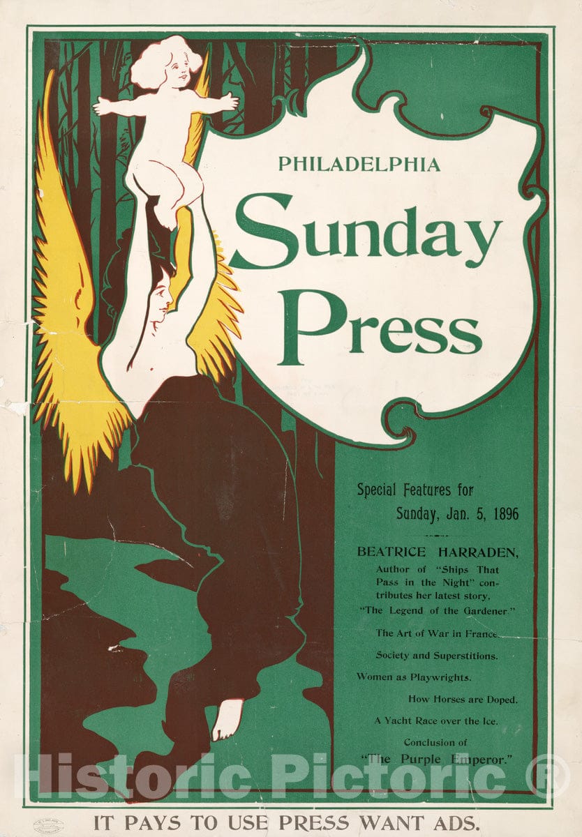 Vintage Poster -  Special Features for Sunday, Jan. 5, 1896., Historic Wall Art