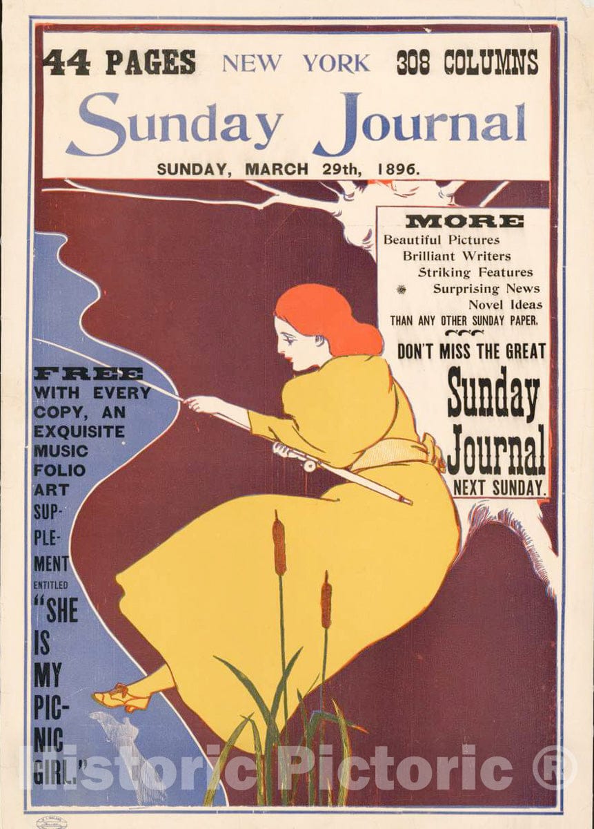 Vintage Poster -  New York Sunday Journal, Sunday March 29th, 1896., Historic Wall Art