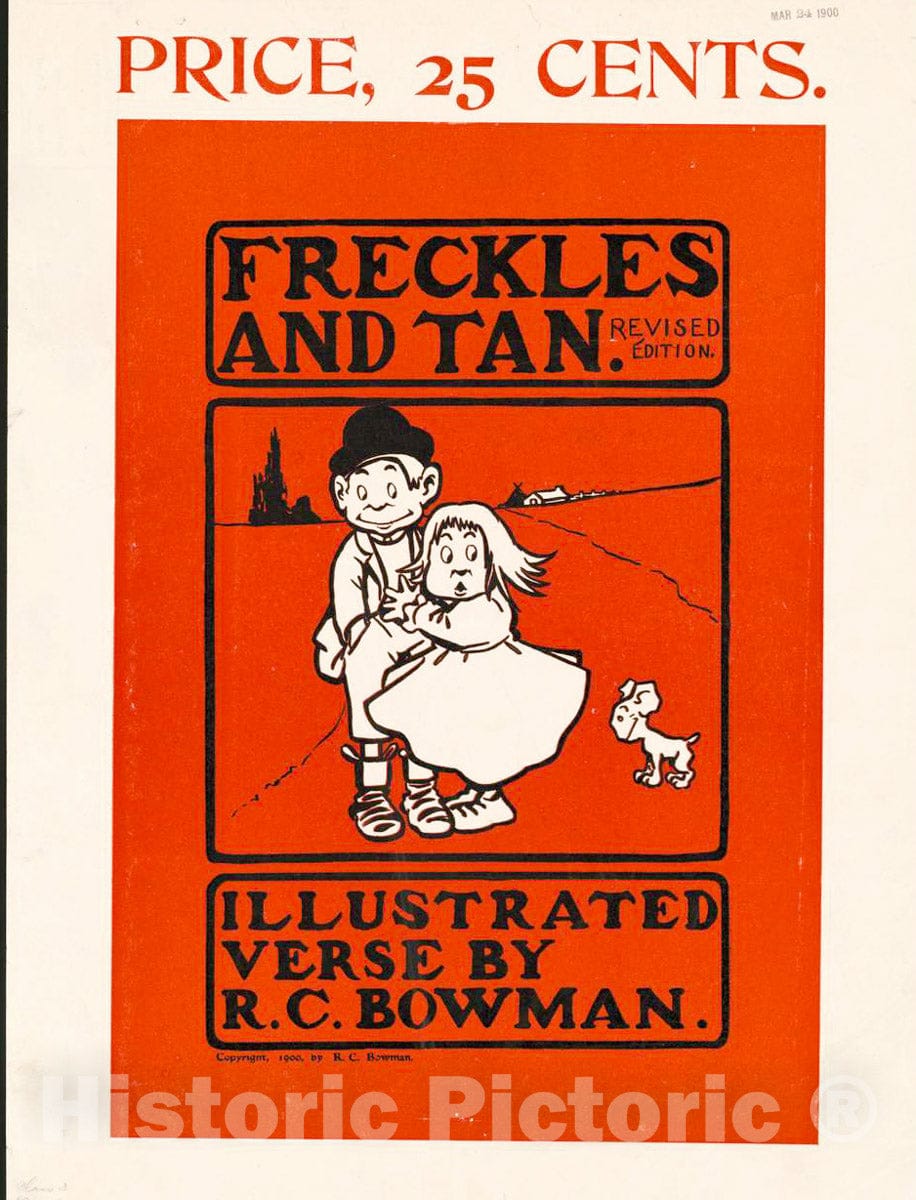 Vintage Poster -  Freckles and tan Illustrated Verse by R.C. Rowman., Historic Wall Art