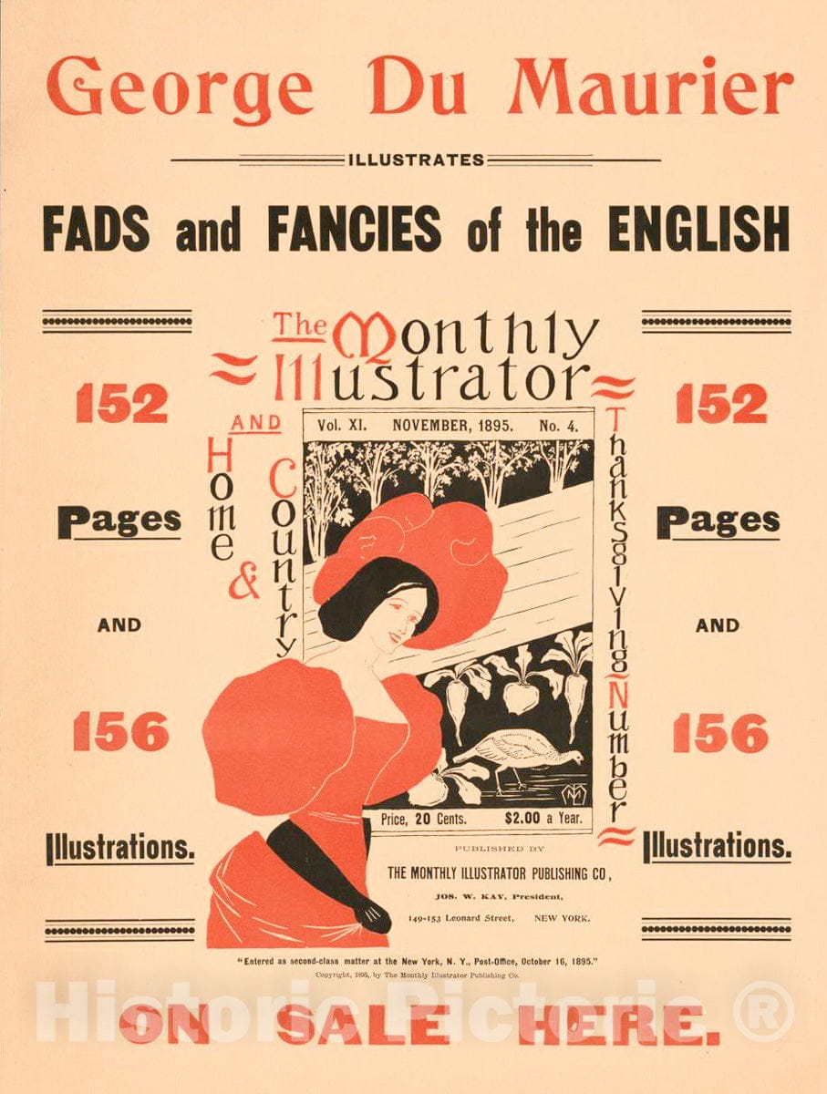 Vintage Poster -  Fads and Fancies of The English. The Monthly Illustrator, November, 1895., Historic Wall Art