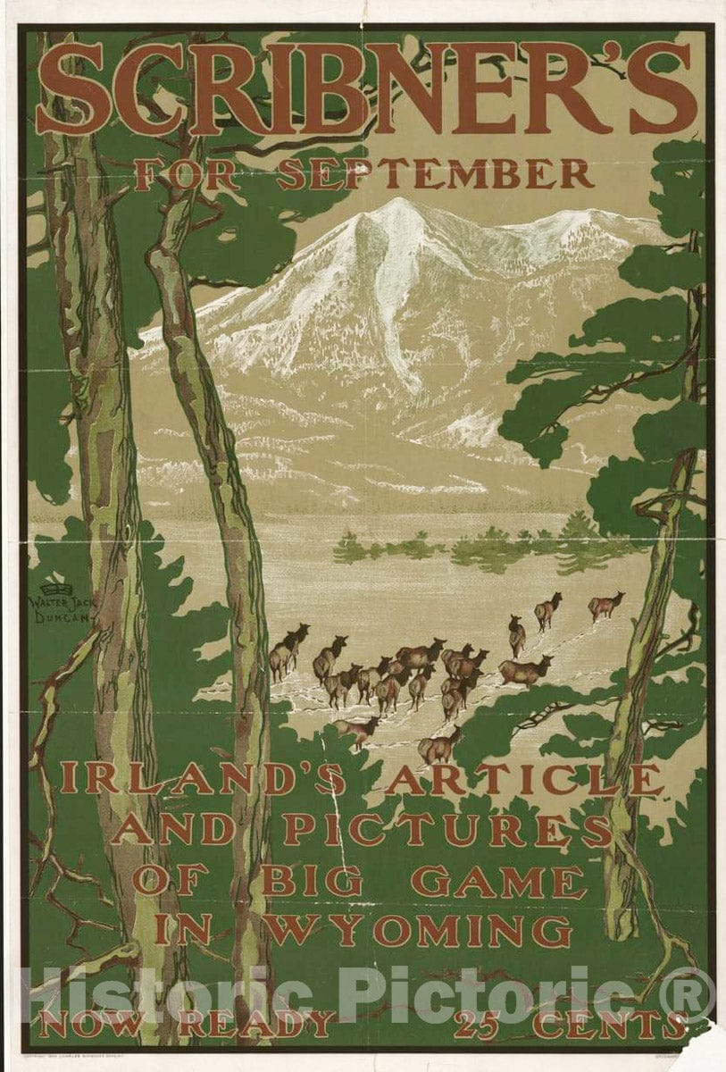 Vintage Poster -  Scribner's for September. Pictures of Big Game in Wyoming., Historic Wall Art