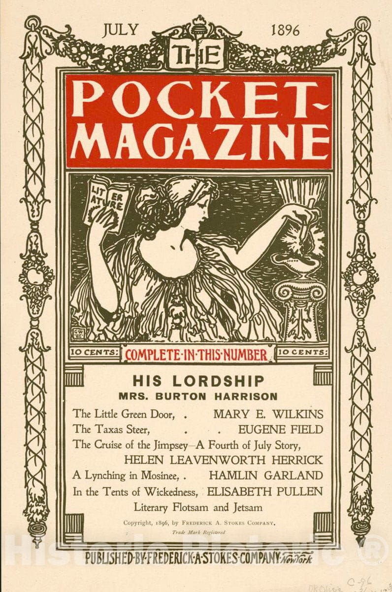 Vintage Poster -  The Pocket Magazine. July 1896. His Lordship. Mrs. Burton Harrison., Historic Wall Art