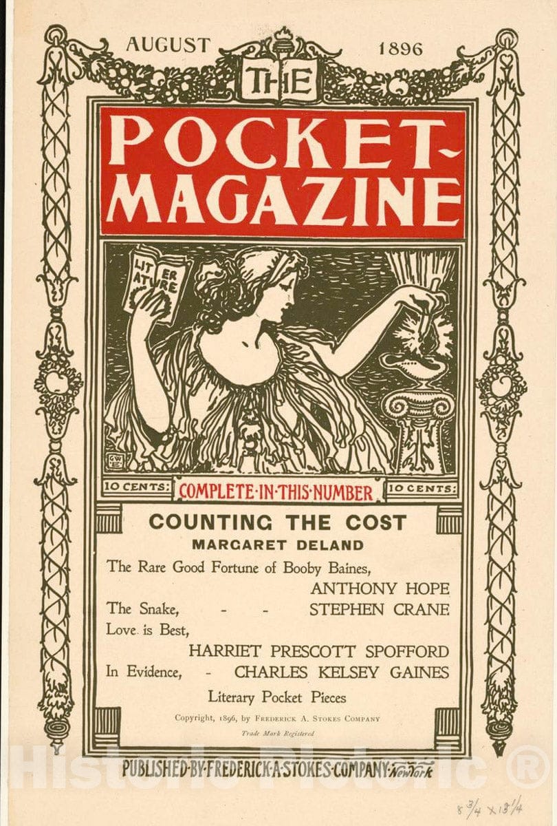 Vintage Poster -  The Pocket Magazine. August 1896. Counting The Cost. Margaret Deland, Historic Wall Art