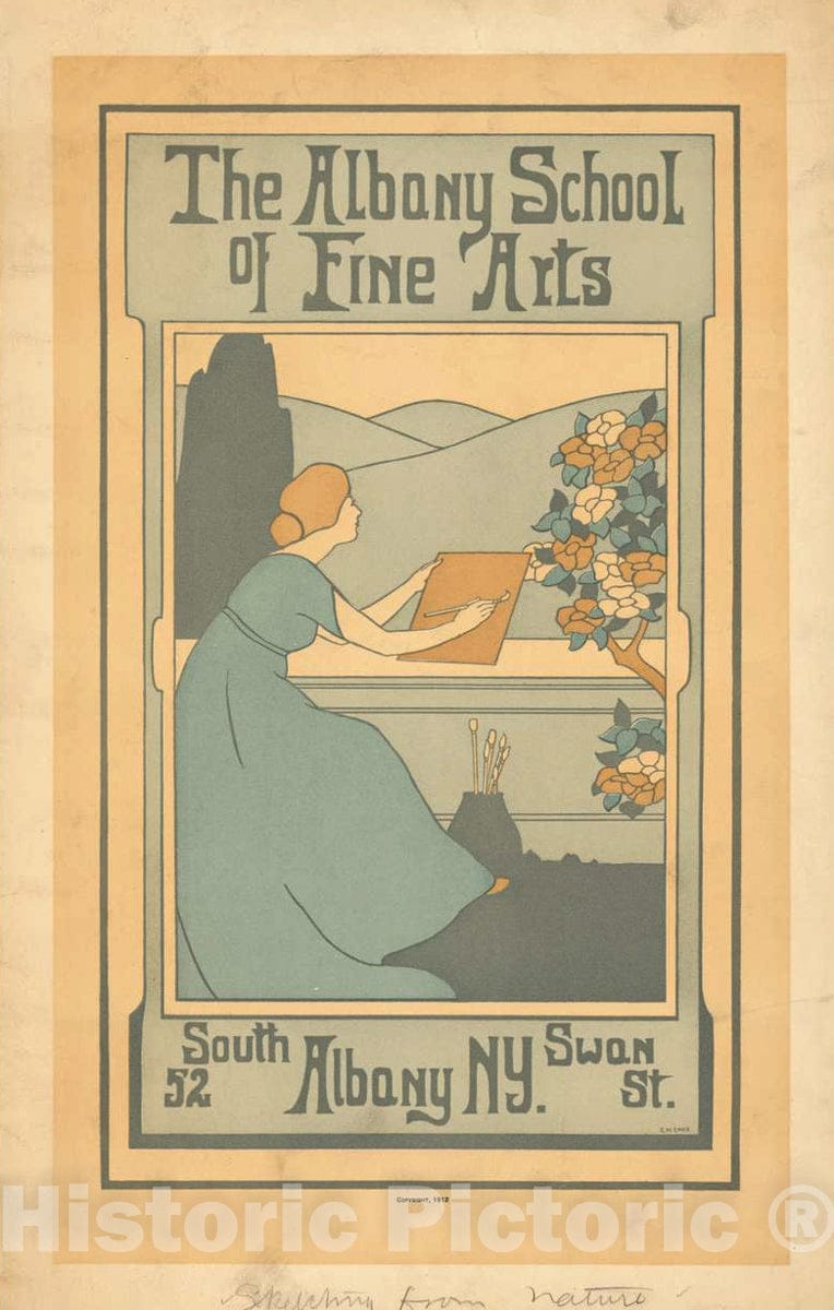 Vintage Poster -  The Albany School of Fine Arts, 52 South Swan St, Albany, NY -  E.M. Enos., Historic Wall Art