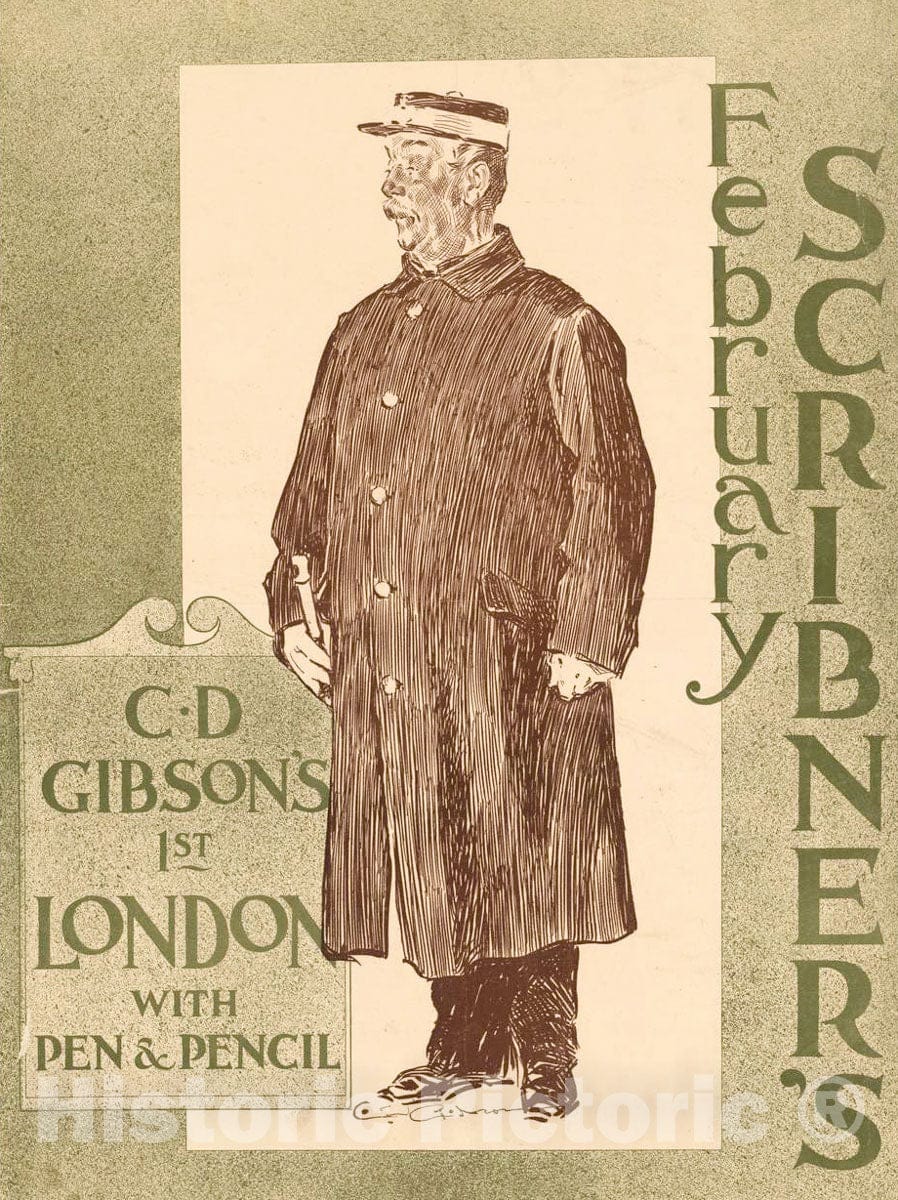 Vintage Poster -  February Scribner's, C.D. Gibson's 1st London, with Pen & Pencil, Historic Wall Art