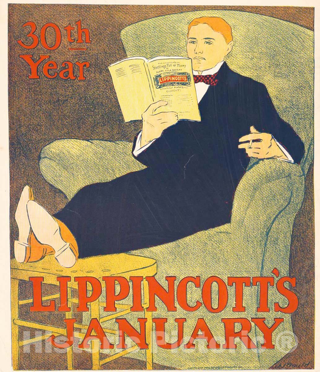 Vintage Poster -  Lippincott's January, 30th Year -  J.J. Gould., Historic Wall Art