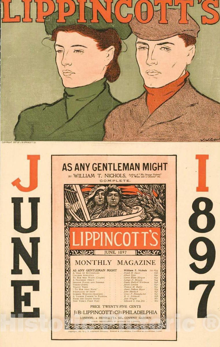 Vintage Poster -  Lippincott's June 1897 -  J.J. Gould., Historic Wall Art