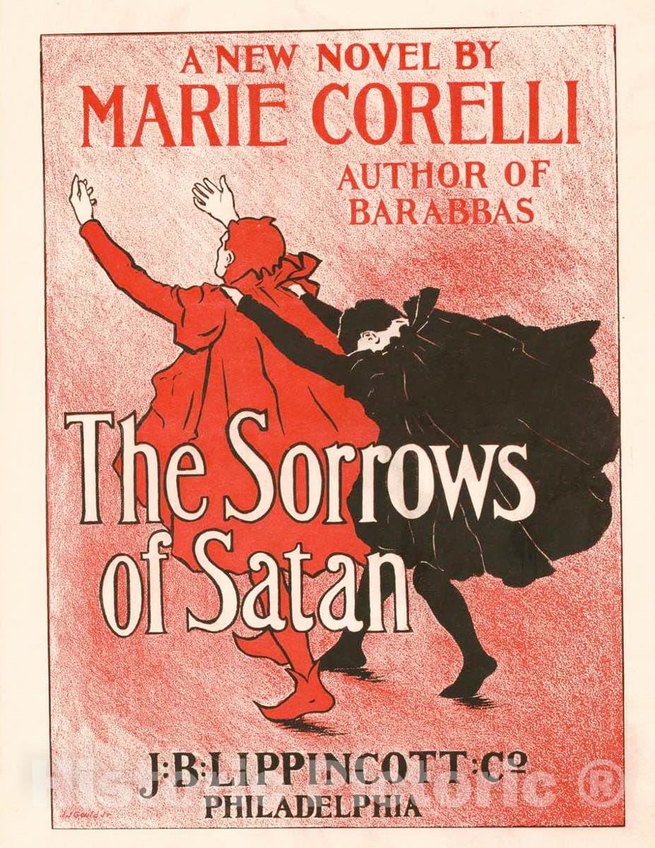 Vintage Poster -  The Sorrows of Satan, a New Novel by Marie Corelli, Author of Barabbas -  J.J. Gould Jr., Historic Wall Art