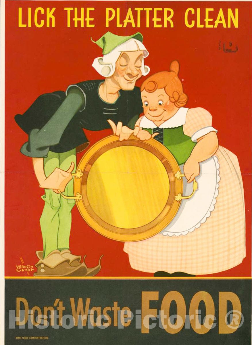 Vintage Poster -  Don't Waste Food, Lick The Platter Clean -  Vernon Grant. 1, Historic Wall Art