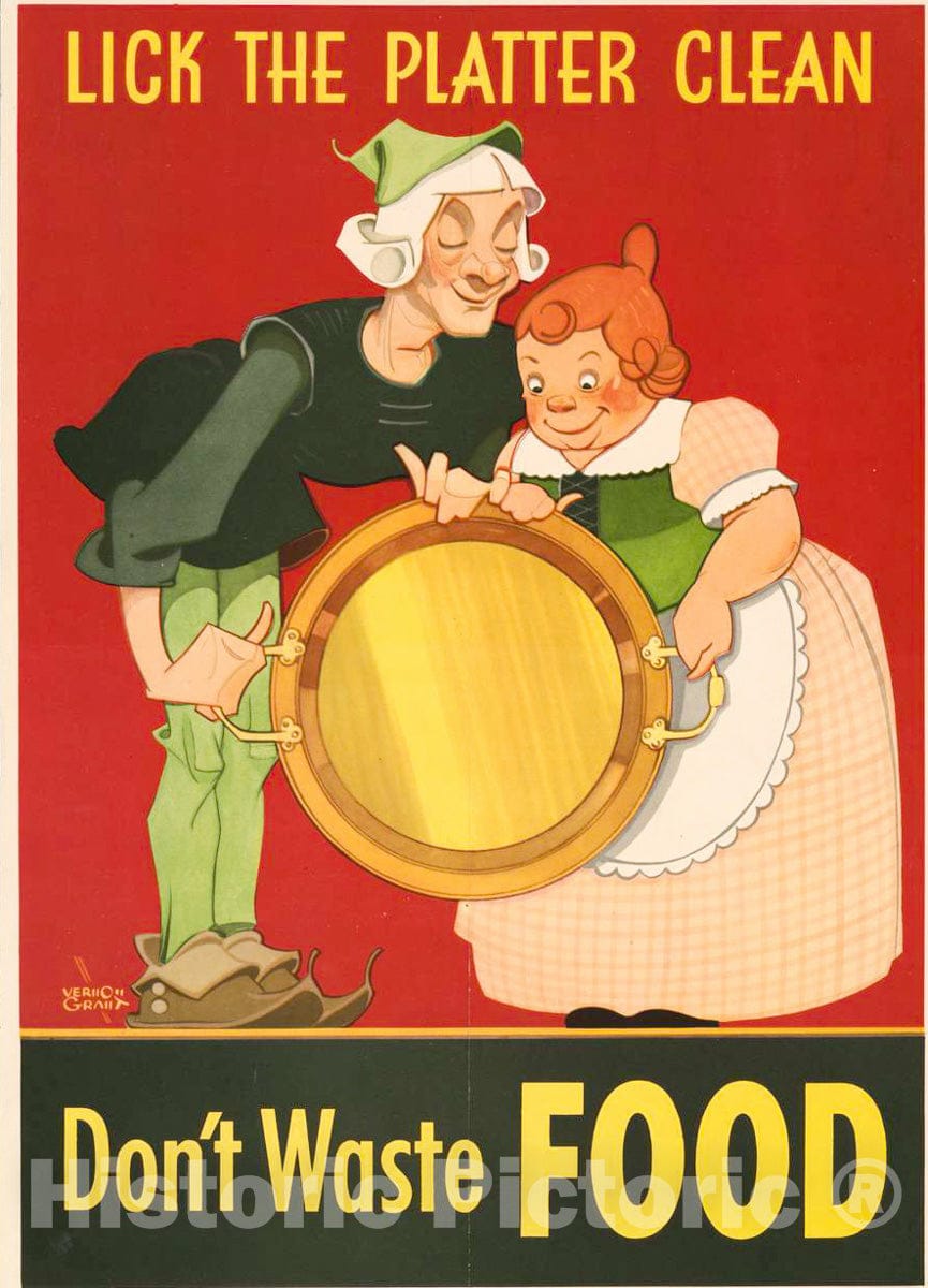 Vintage Poster - Don't Waste Food, Lick The Platter Clean - Vernon Grant. 2, Historic Wall Art