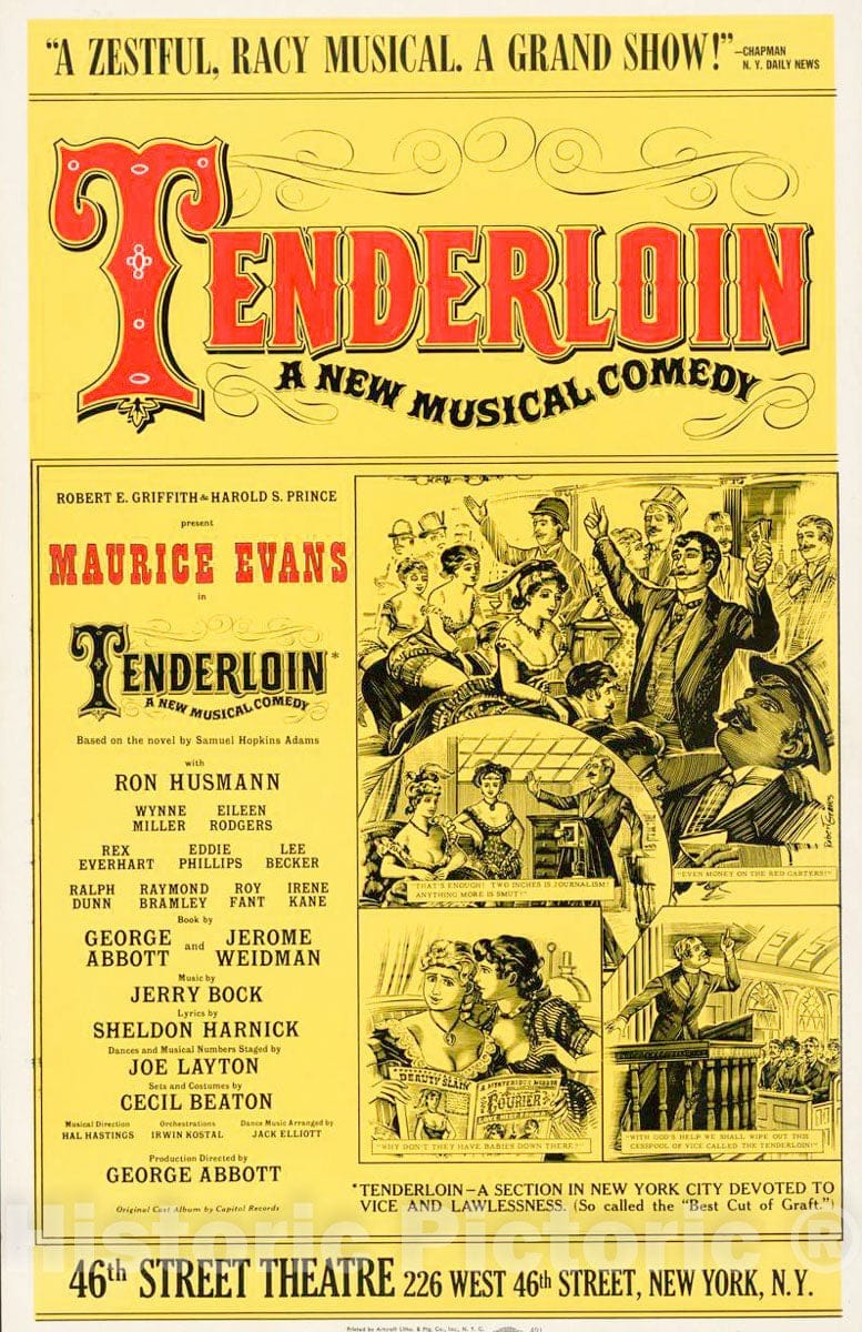 Vintage Poster - Tenderloin, a New Musical Comedy, a zestful, racy Musical, a Grand Show! 46th Street Theatre New York, N.Y., Historic Wall Art