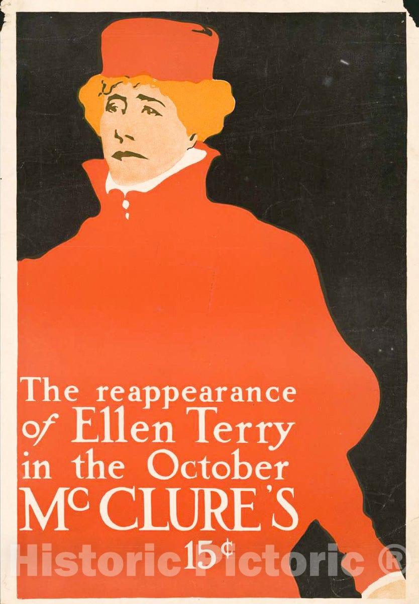 Vintage Poster -  The Reappearance of Ellen Terry in The October McClure's 15 [Cent Sign], Historic Wall Art