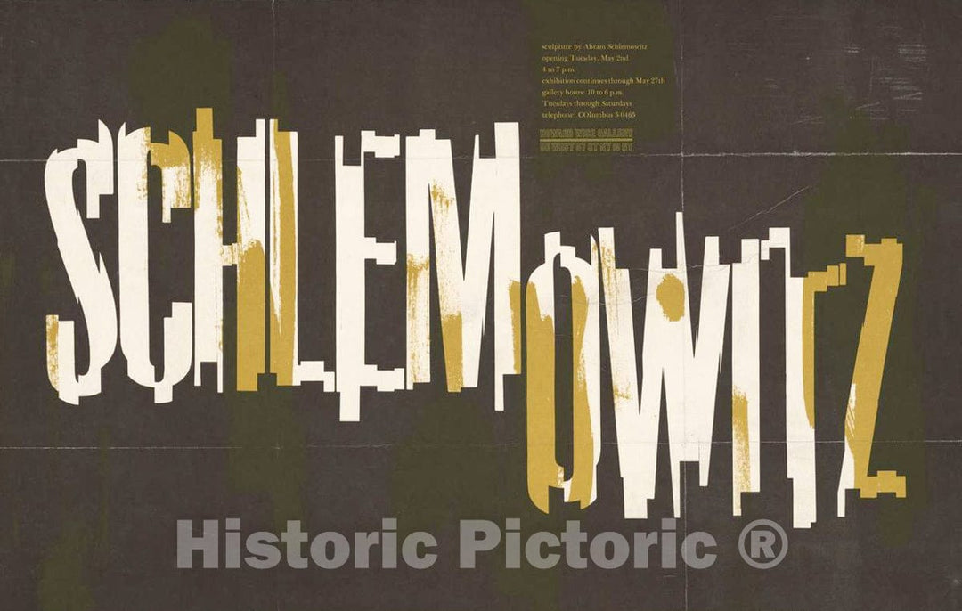 Vintage Poster -  Schlemowitz, Sculpture by Abram Schlemowitz Howard Wise Gallery, Historic Wall Art