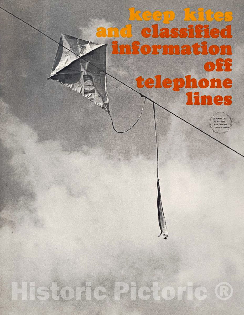 Vintage Poster -  Keep Kites and Classified Information Off Telephone Lines, Historic Wall Art