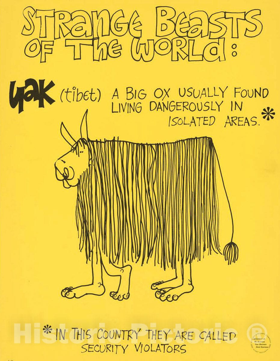 Vintage Poster -  Strange Beasts of The World: Yak (Tibet), a Big ox Usually Found Living Dangerously in Isolated Areas, Historic Wall Art