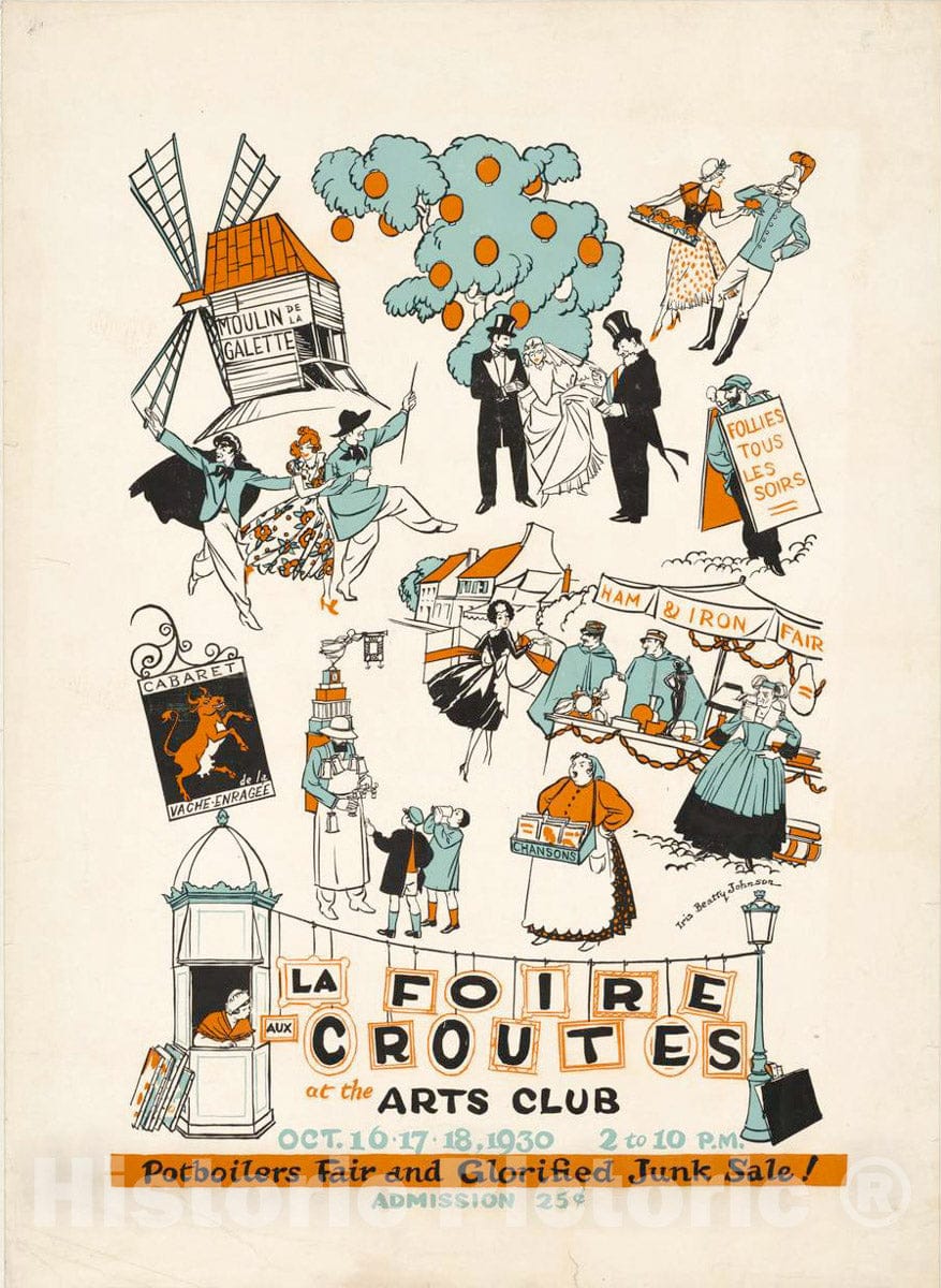 Vintage Poster -  La Foire aux Croutes at The Arts Club. Oct. 16.17.18, 1930 2 to 10 p.m. 2, Historic Wall Art