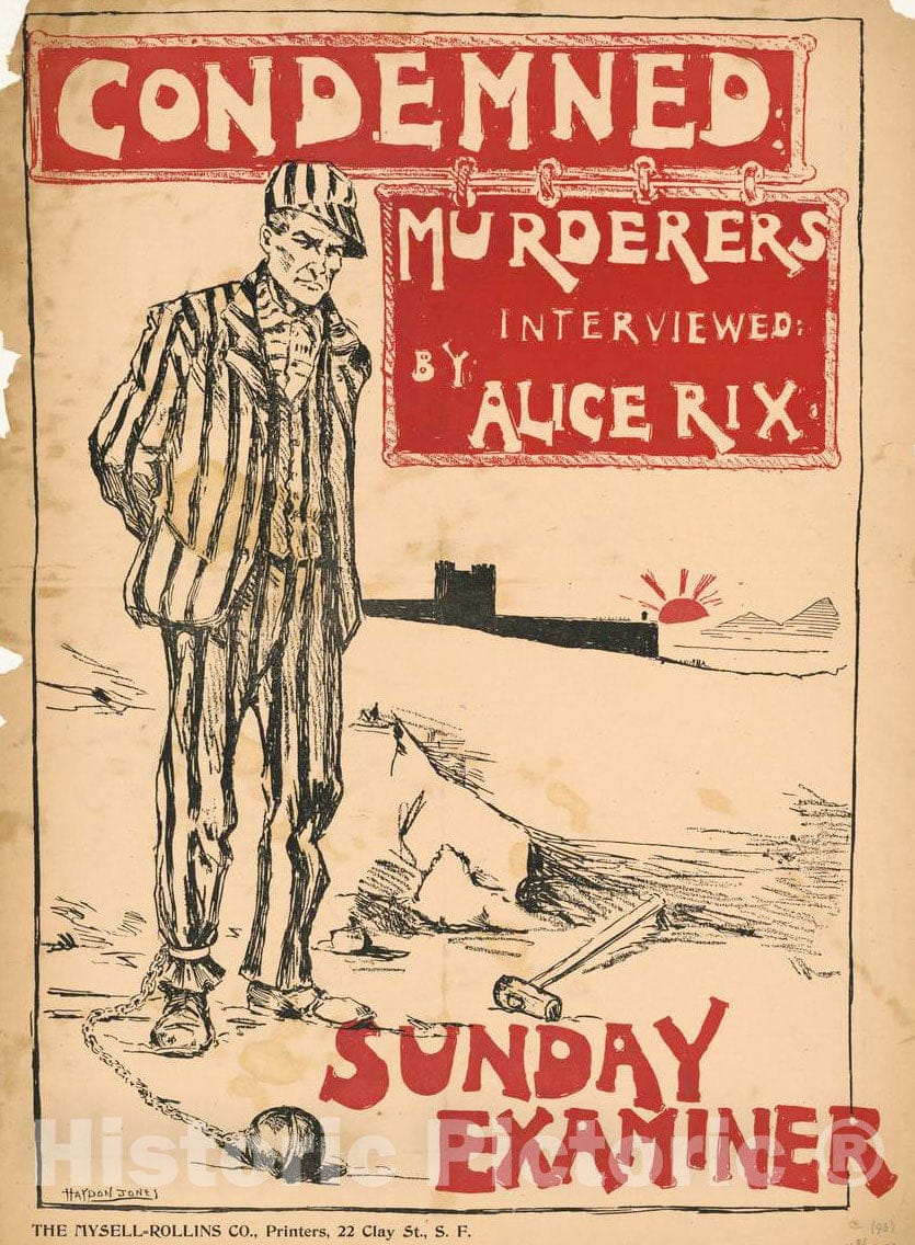 Vintage Poster -  Condemned Murderer interviewed by Alice Rix. Sunday Examiner., Historic Wall Art