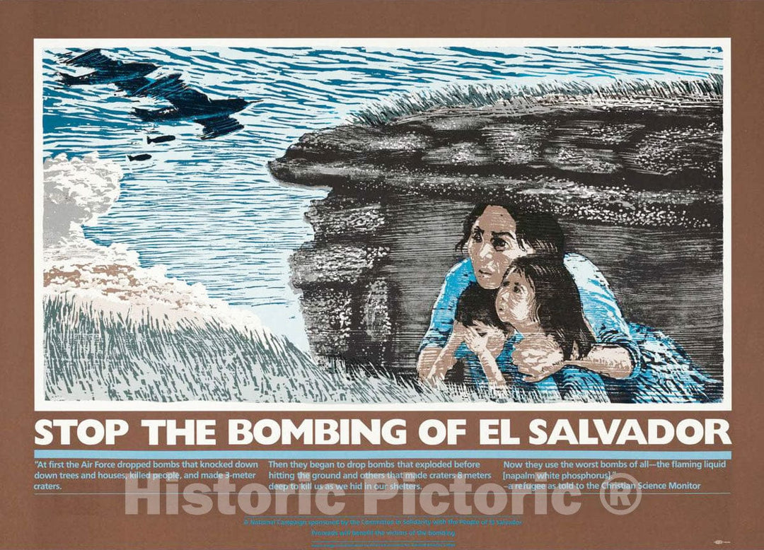 Vintage Poster -  Stop The Bombing of El Salvador., Historic Wall Art