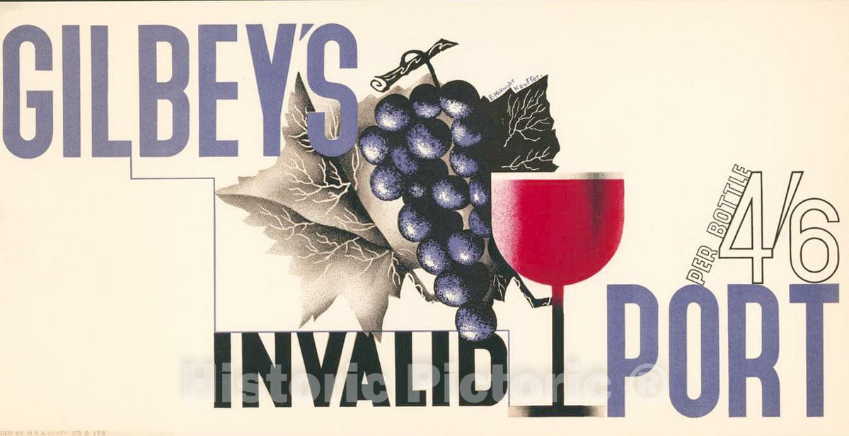 Vintage Poster -  Gilbey's Invalid Port : 4 6 per Bottle. D 173, Historic Wall Art