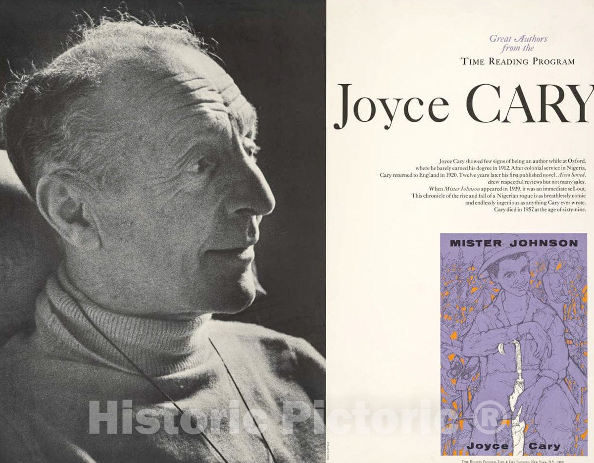 Vintage Poster -  Joyce Cary; Great Authors from The Time Reading Program., Historic Wall Art