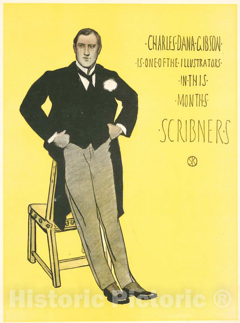 Vintage Poster -  Charles Dana Gibson is one of The Illustrators in This month's Scribners, Historic Wall Art